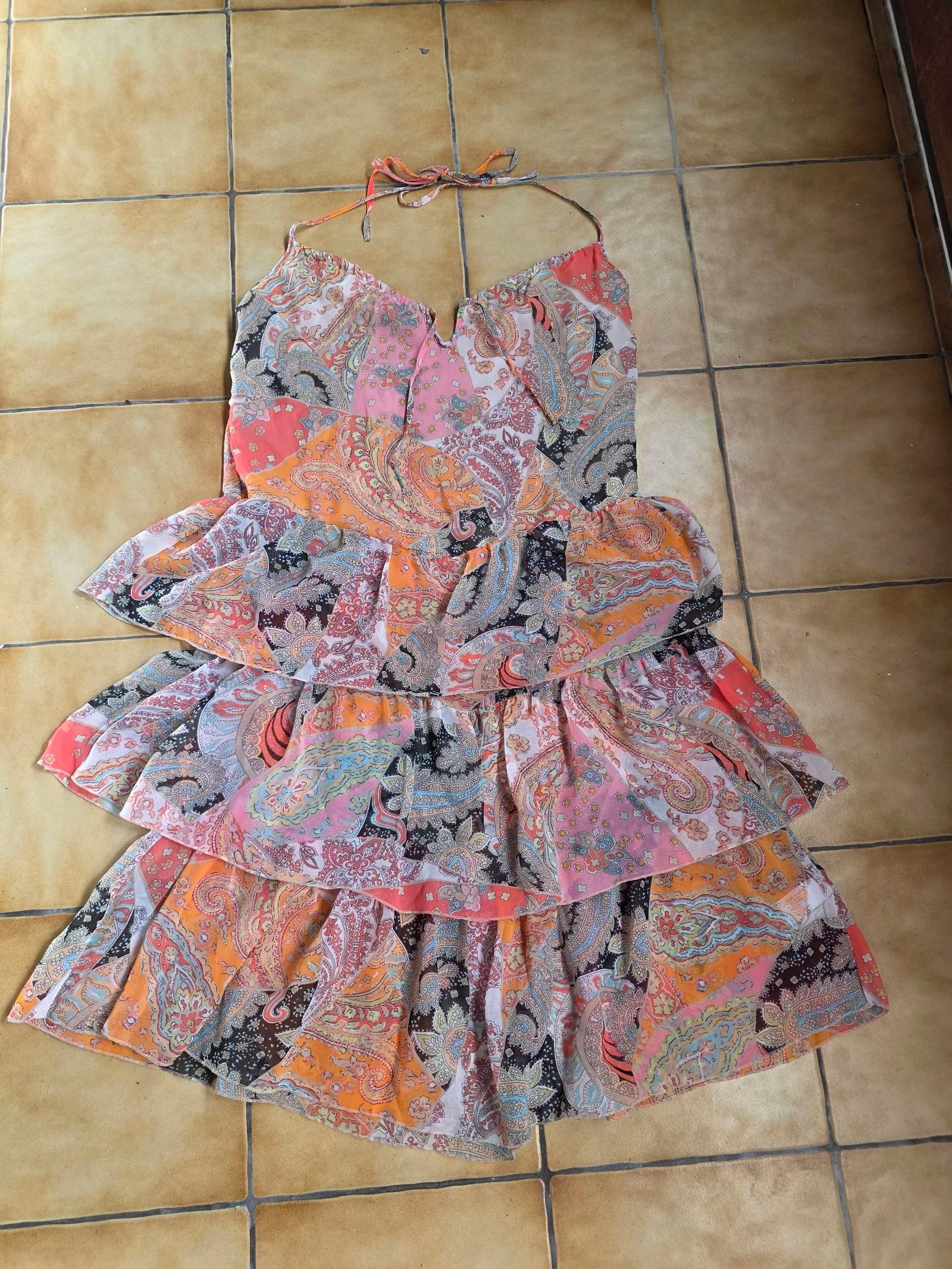 Robe dos nu volants superposés paisley bohème féerique vintage Y2K taille unique jusqu'au 42 – photo 7